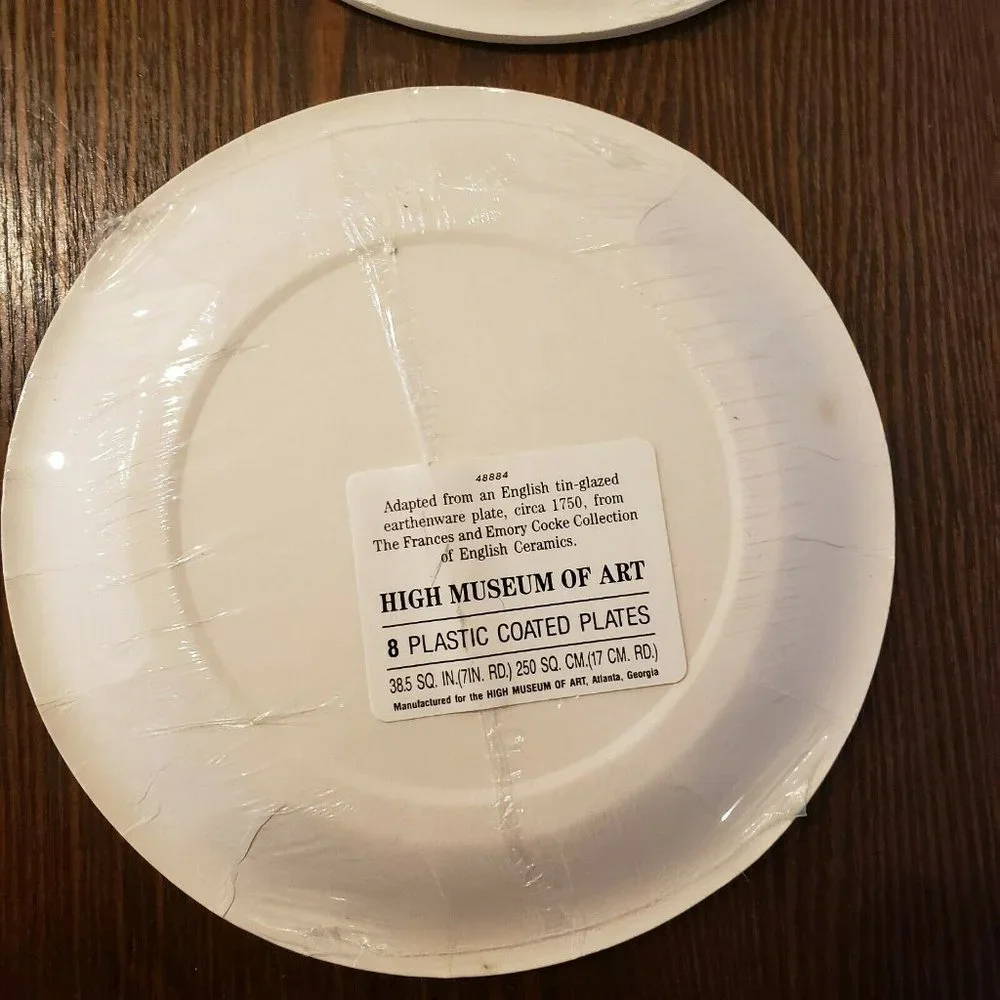 New High Museum Of Art Atlanta Plastic Coated Paper Plates Yellow Blue Lot of 2